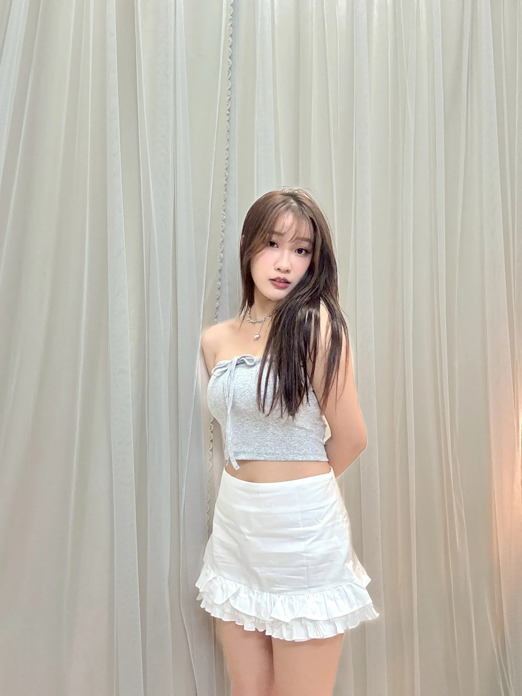 性感韓女-平口前抽繩罩杯背心