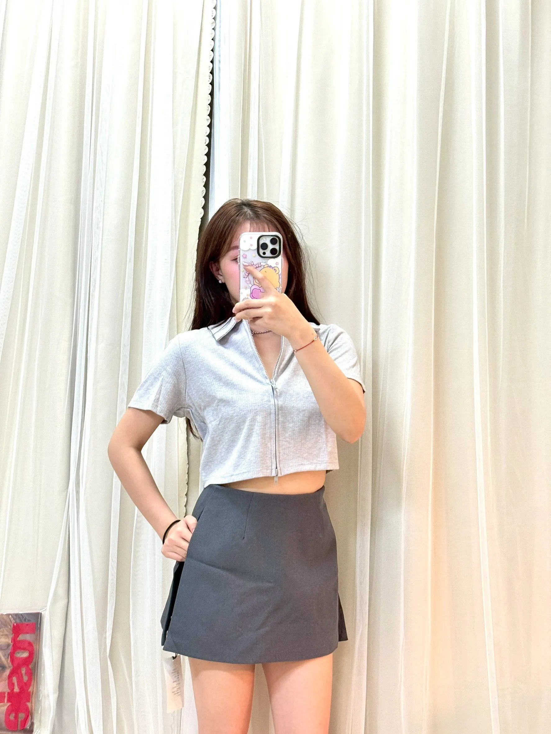 韓系穿搭-翻領雙拉鍊涼感短袖上衣