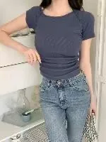 正韓假兩件側抓皺綁帶上衣