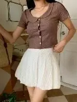 正韓翻領碎花排釦修身上衣