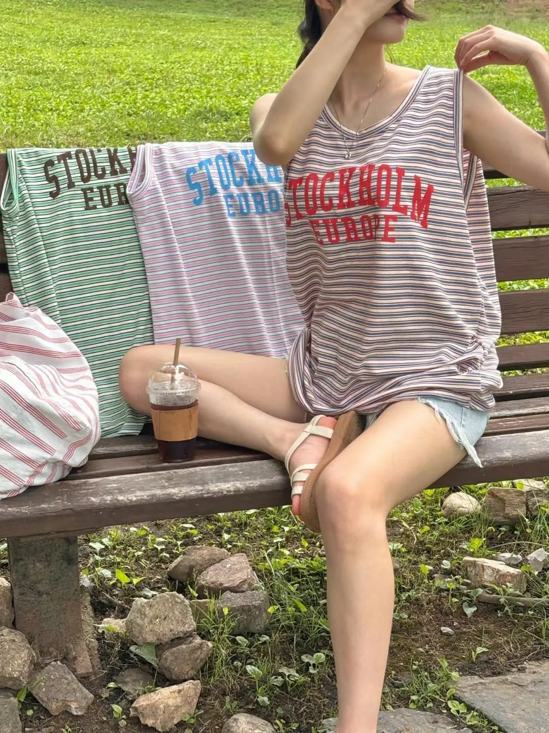 正韓美式配色字母條紋背心