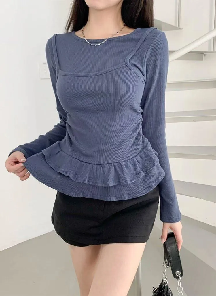 正韓假兩件波浪裙上衣
