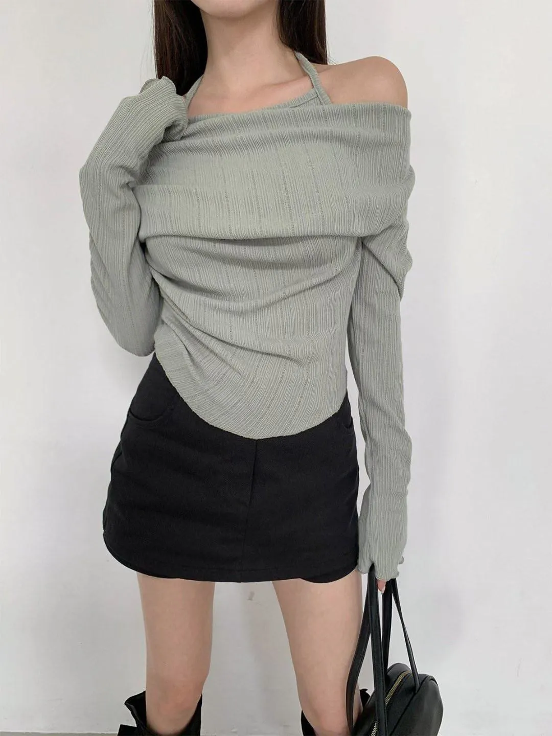 正韓布拉德露肩針織衫