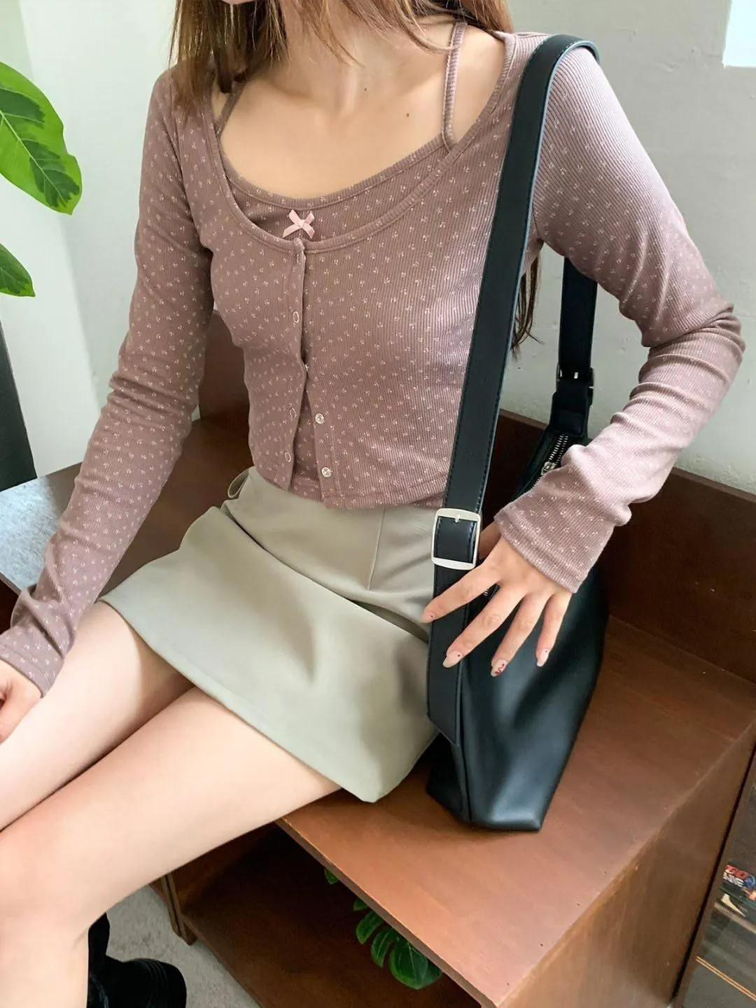 正韓小碎花開杉兩件套裝