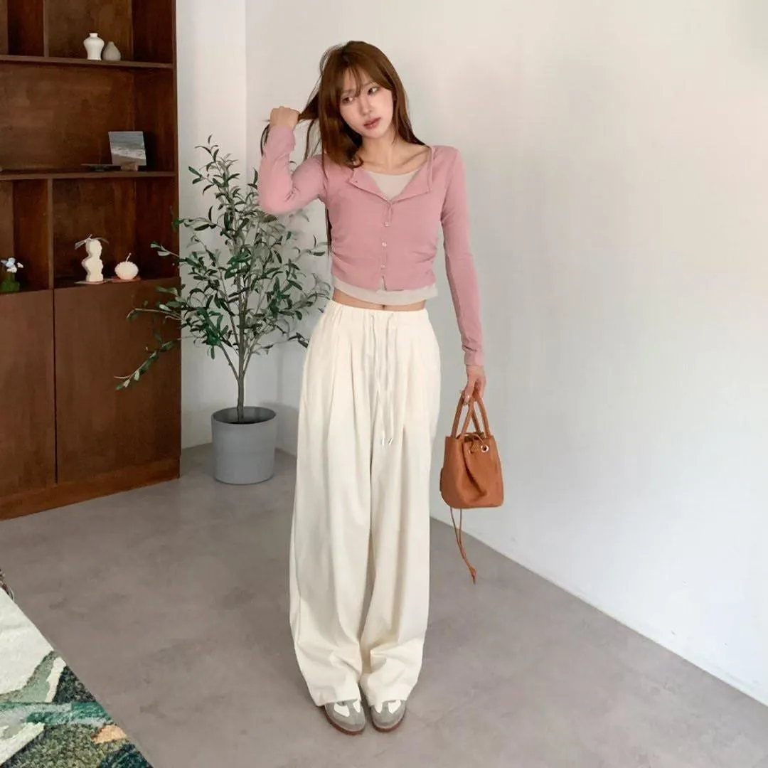 正韓拼色背心假兩件開衫