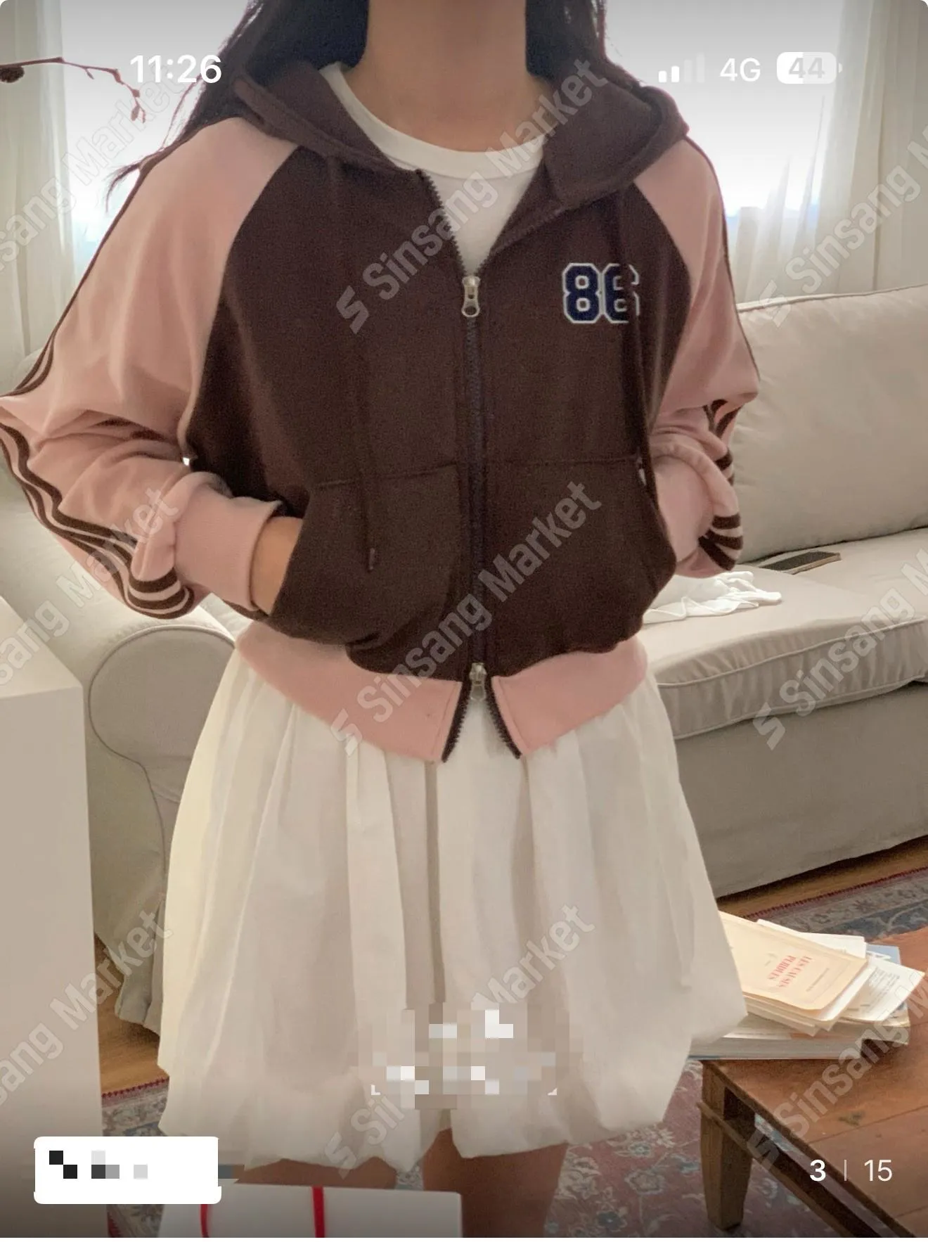 正韓雙色拼線連帽拉鍊外套