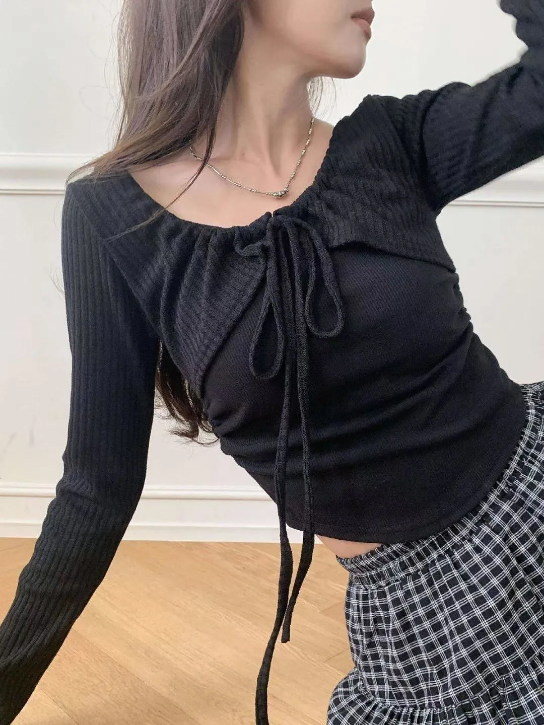 正韓假兩件短外套針織衫