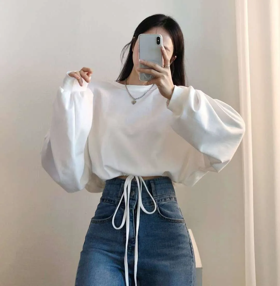 正韓寬鬆短板綁帶上衣