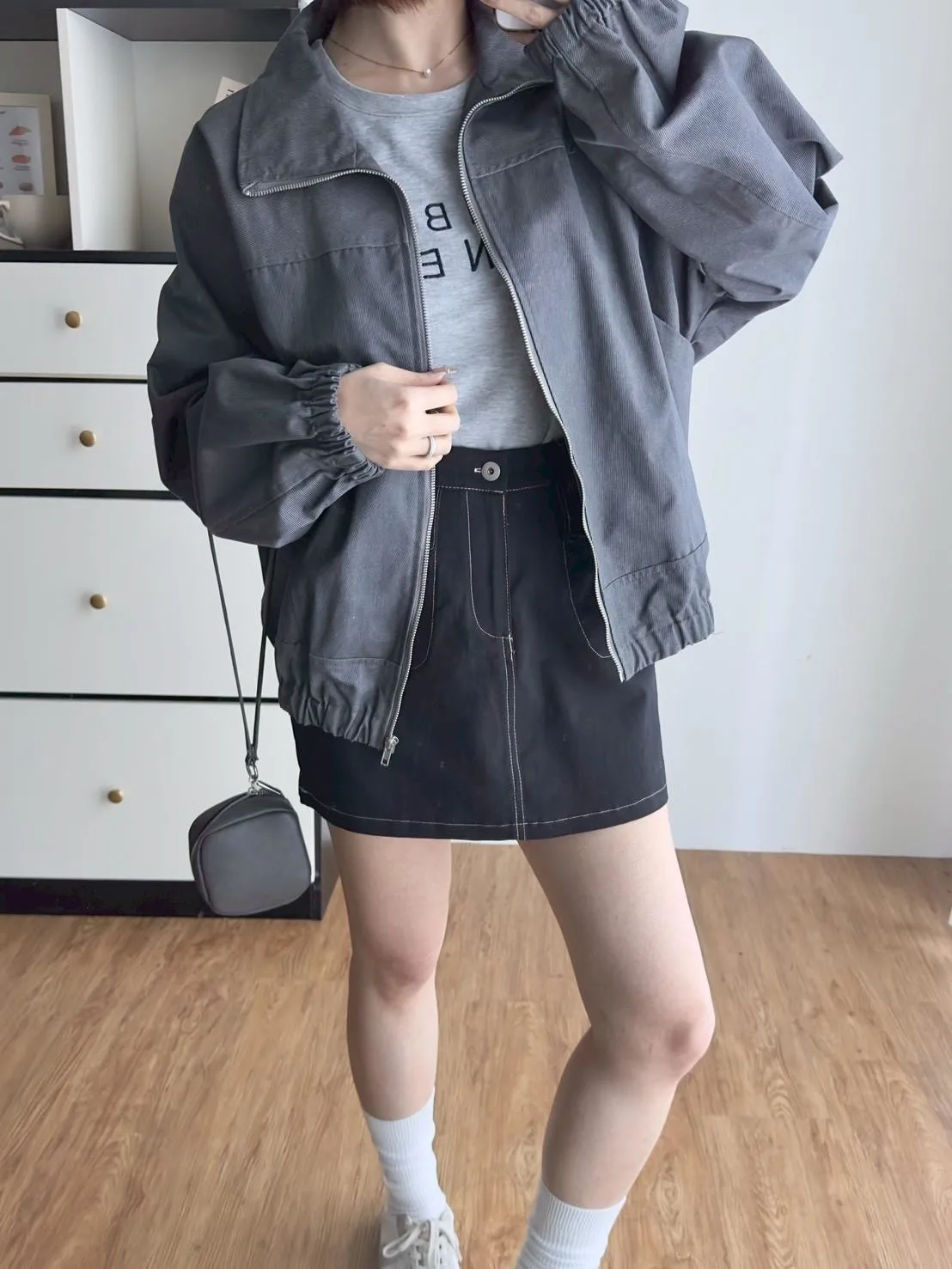 洗水牛仔拉鍊下縮外套