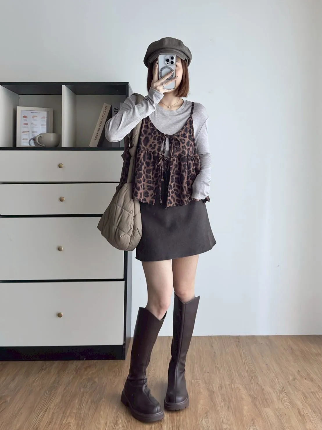 前綁帶豹紋細肩背心