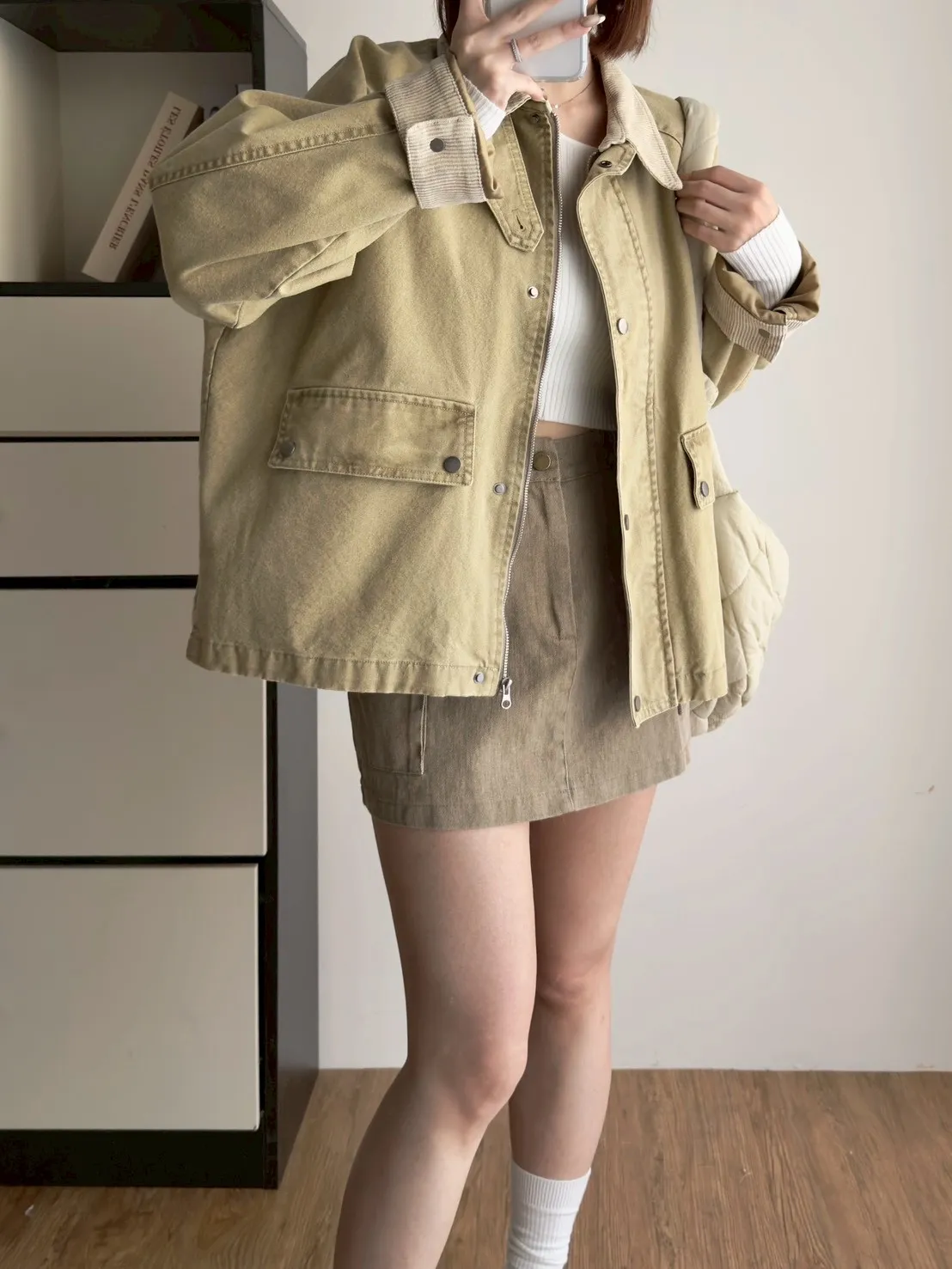 牛仔撞色領外套