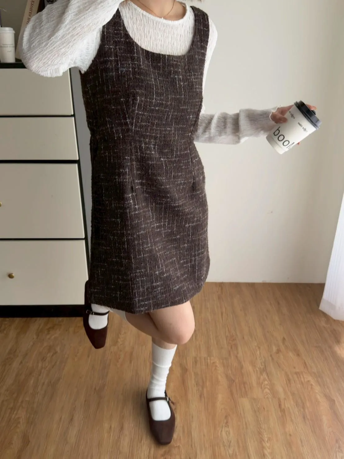 毛呢小香風背心短洋