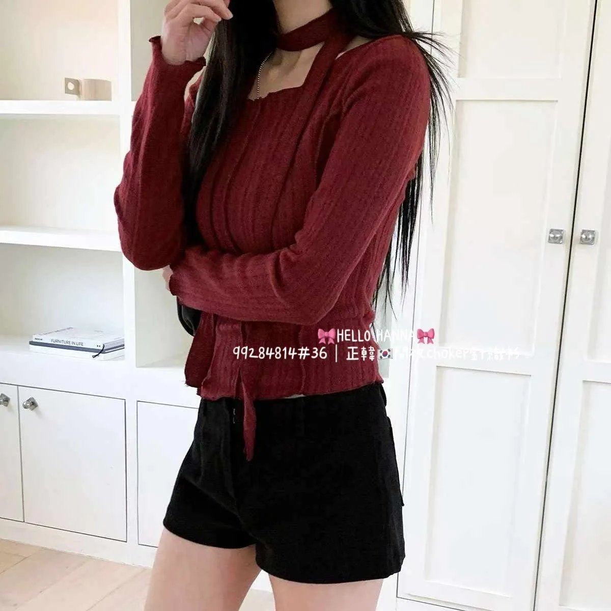 正韓開衩choker針織衫