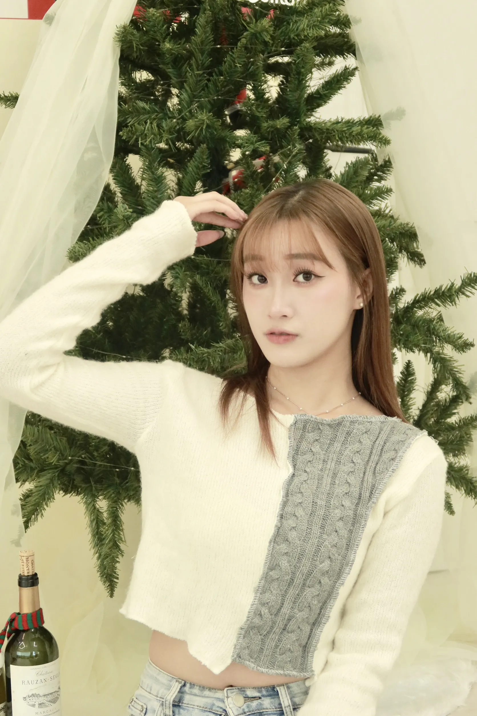 正韓麻花拼色針織短款毛衣