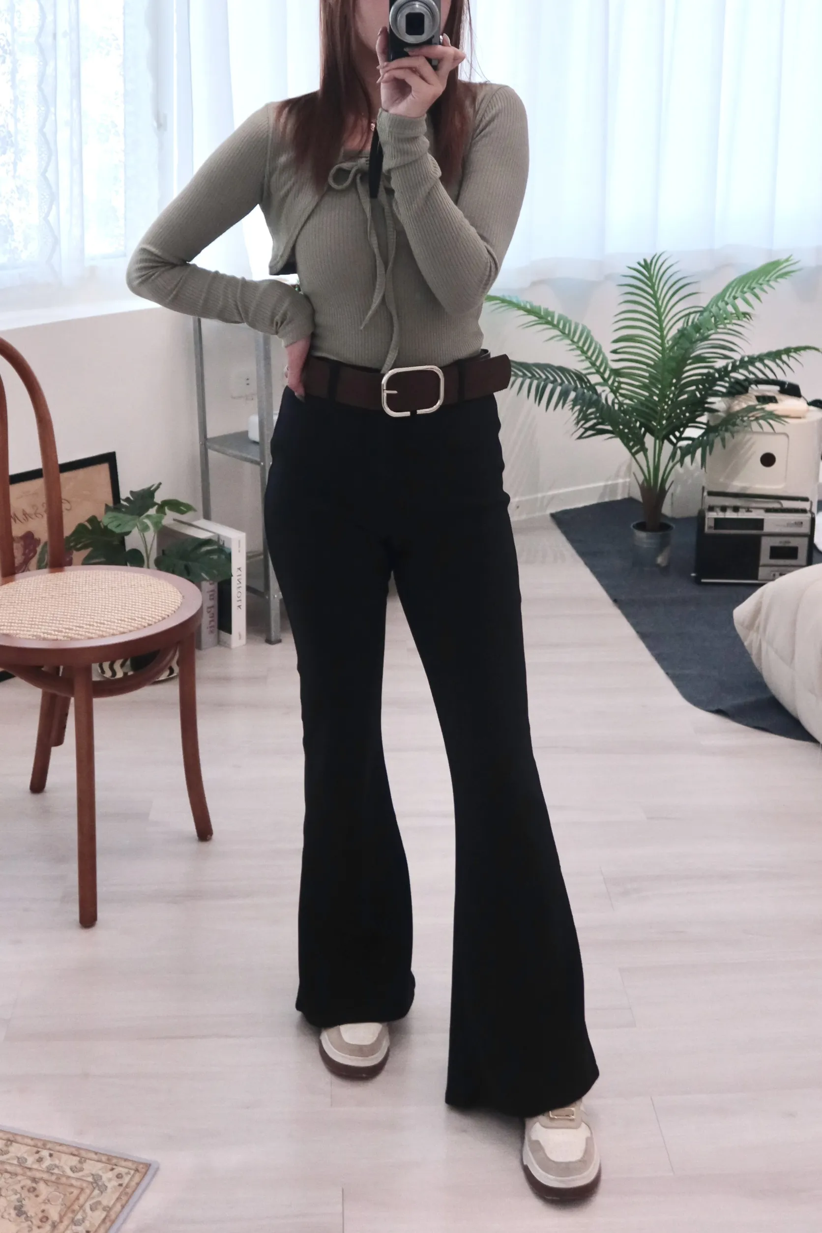 高腰顯瘦微喇加絨加厚神褲（配腰帶）