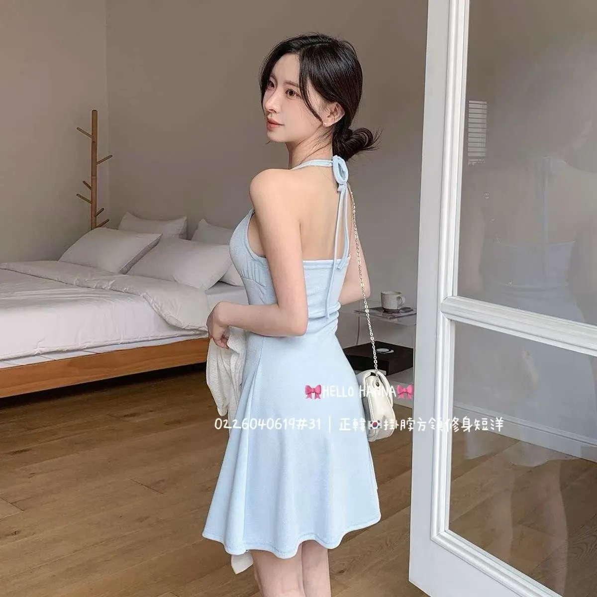 正韓掛脖方領修身短洋