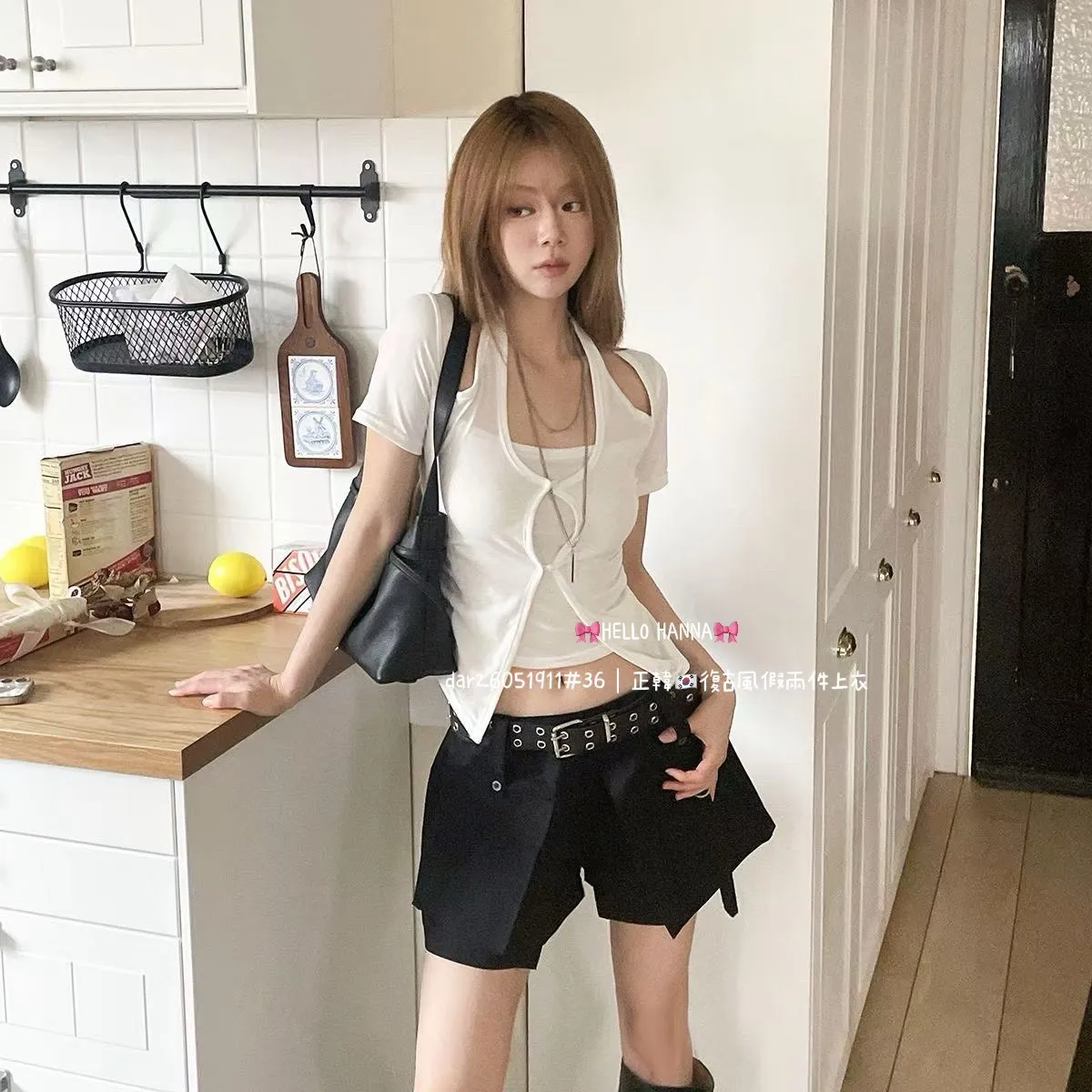 正韓復古風假兩件上衣