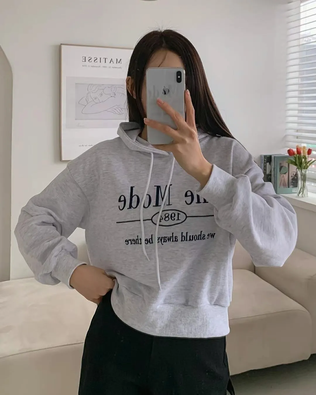 正韓-刺繡經典微短不露肚帽踢모드HD 