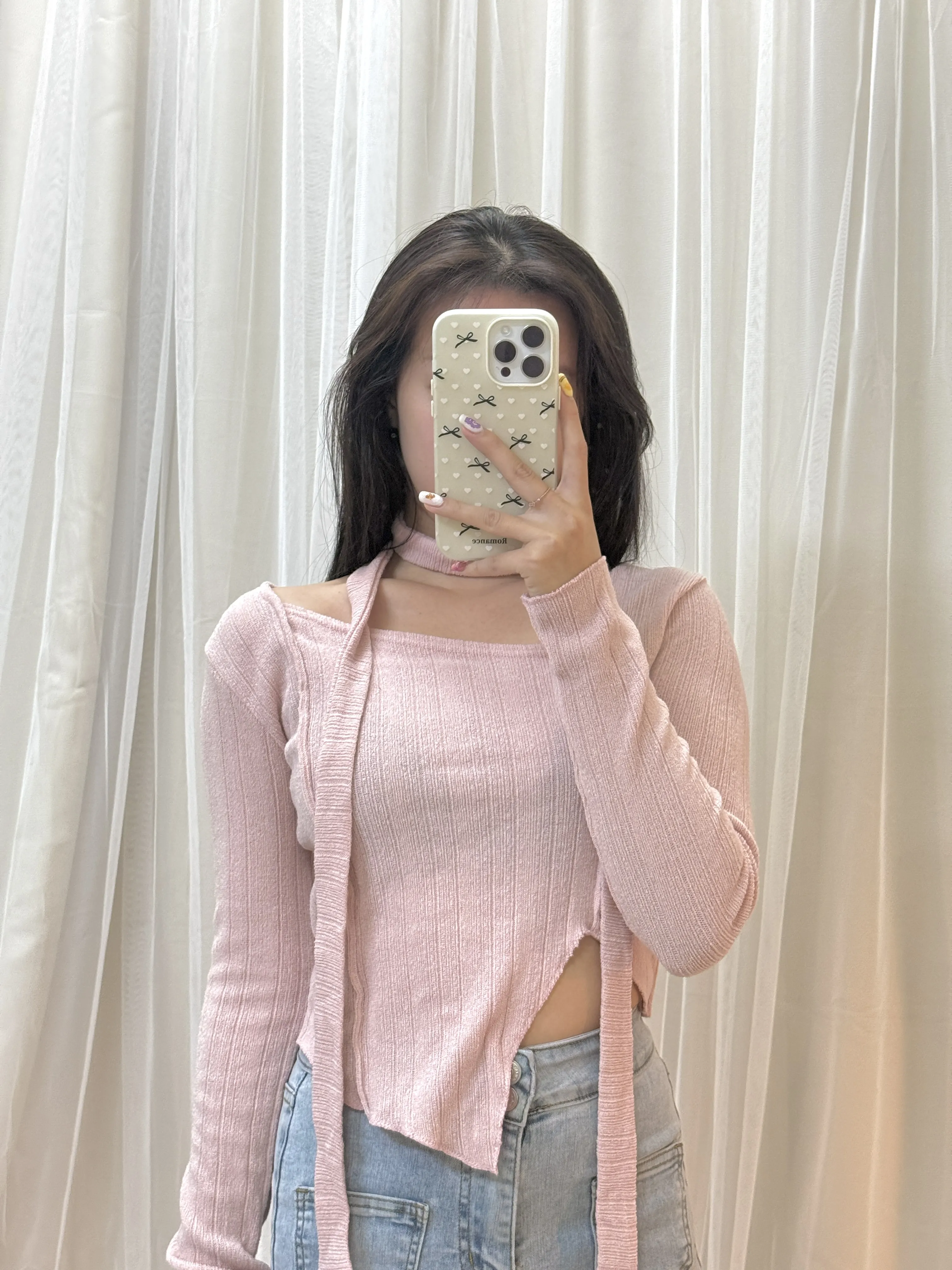 正韓-氣質溫柔掛脖不規則下擺上衣