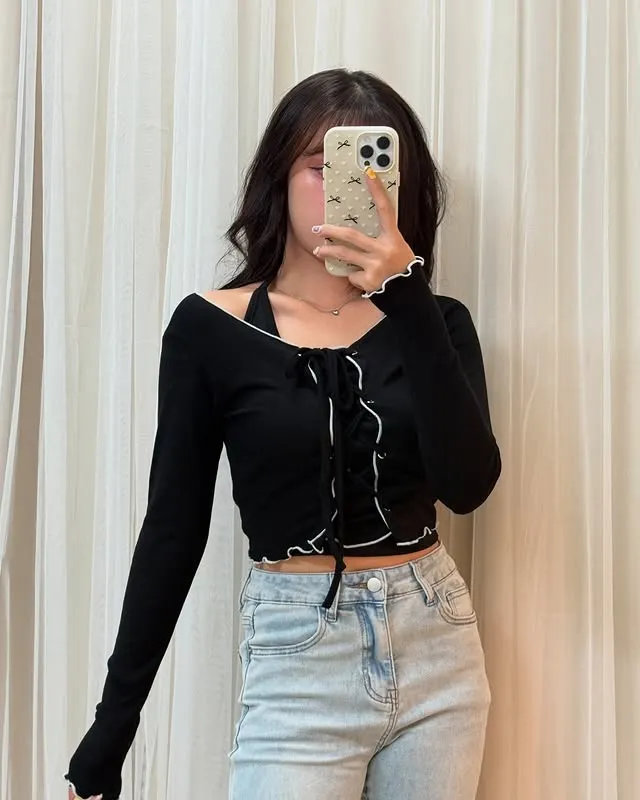 正韓Y2K綁繩顯瘦上衣（掛脖小可愛可加購）