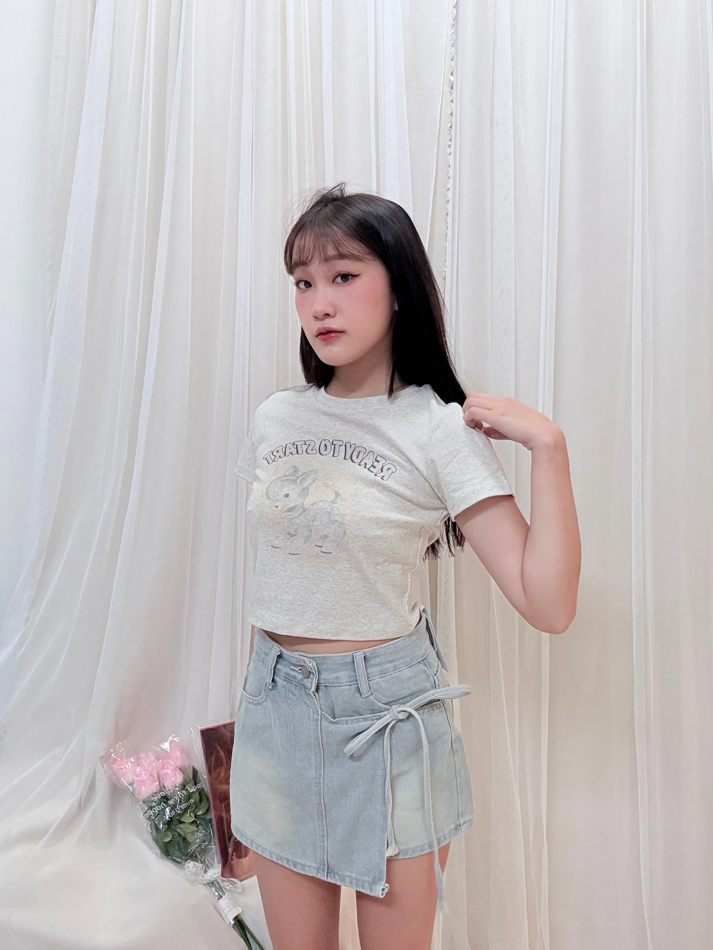 日常可愛-甜辣小鹿斑比卡通圓領小T