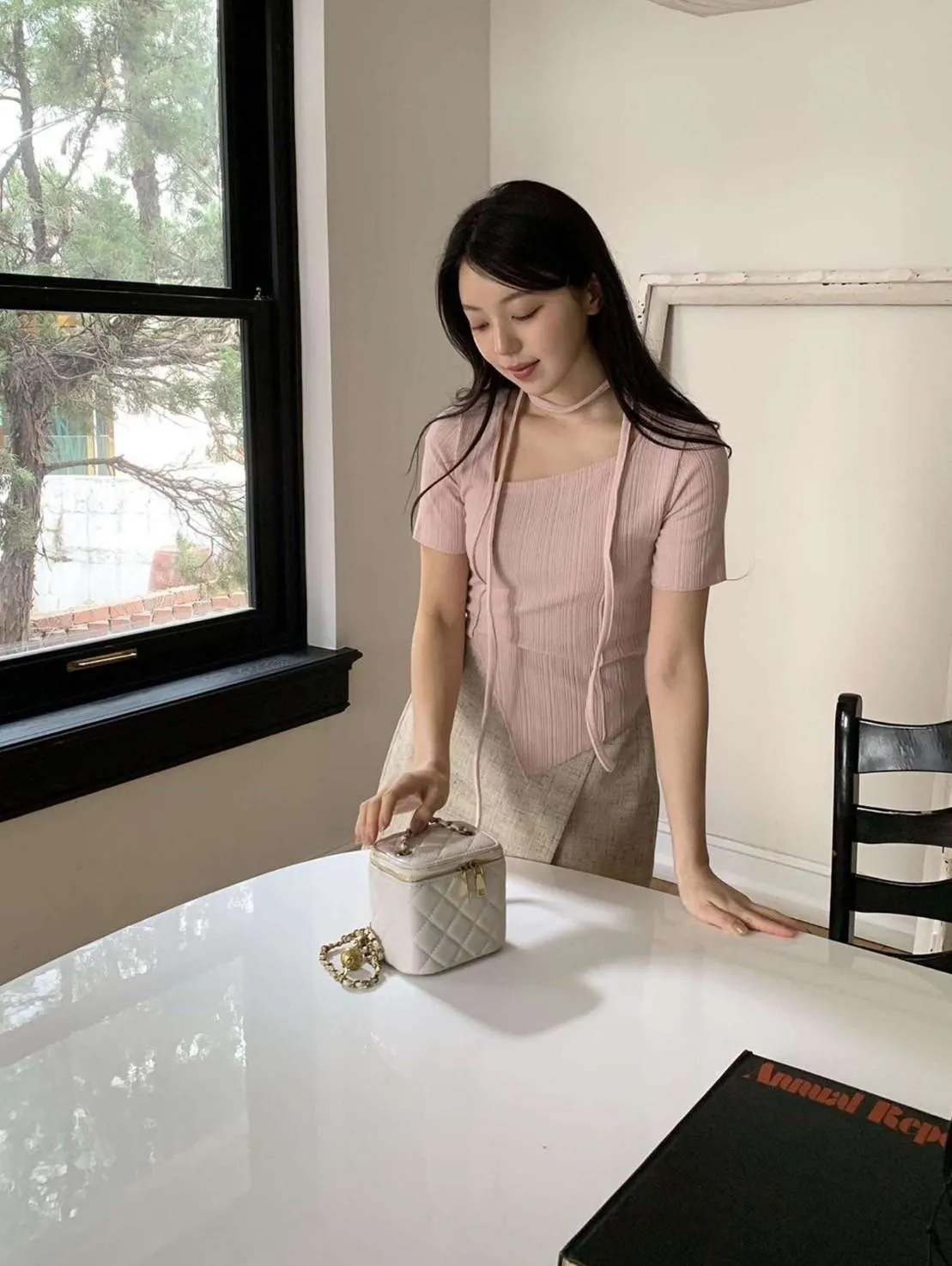 正韓飄帶掛薄針織衫