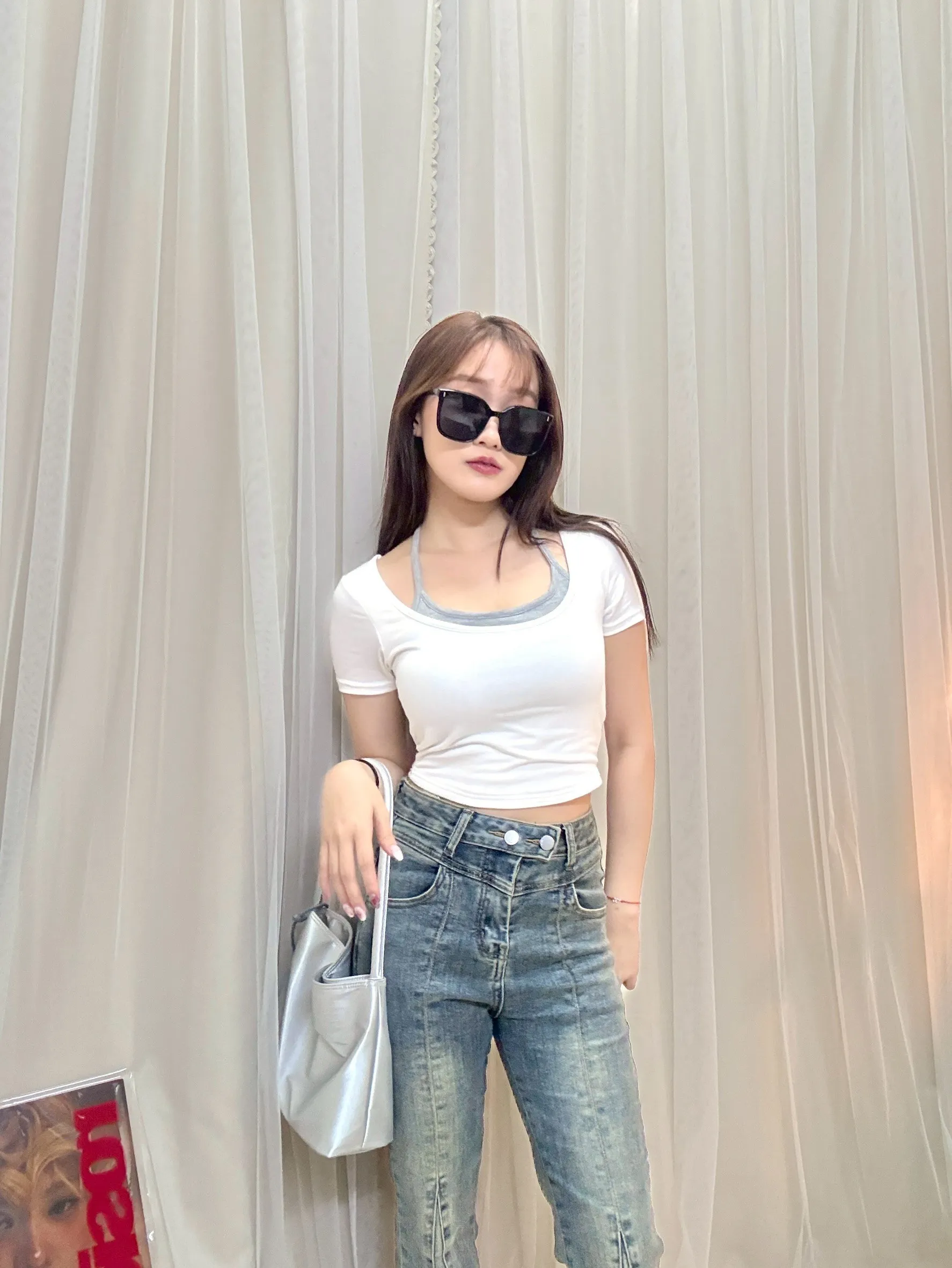 日常必備-假兩件繞脖帶杯上衣