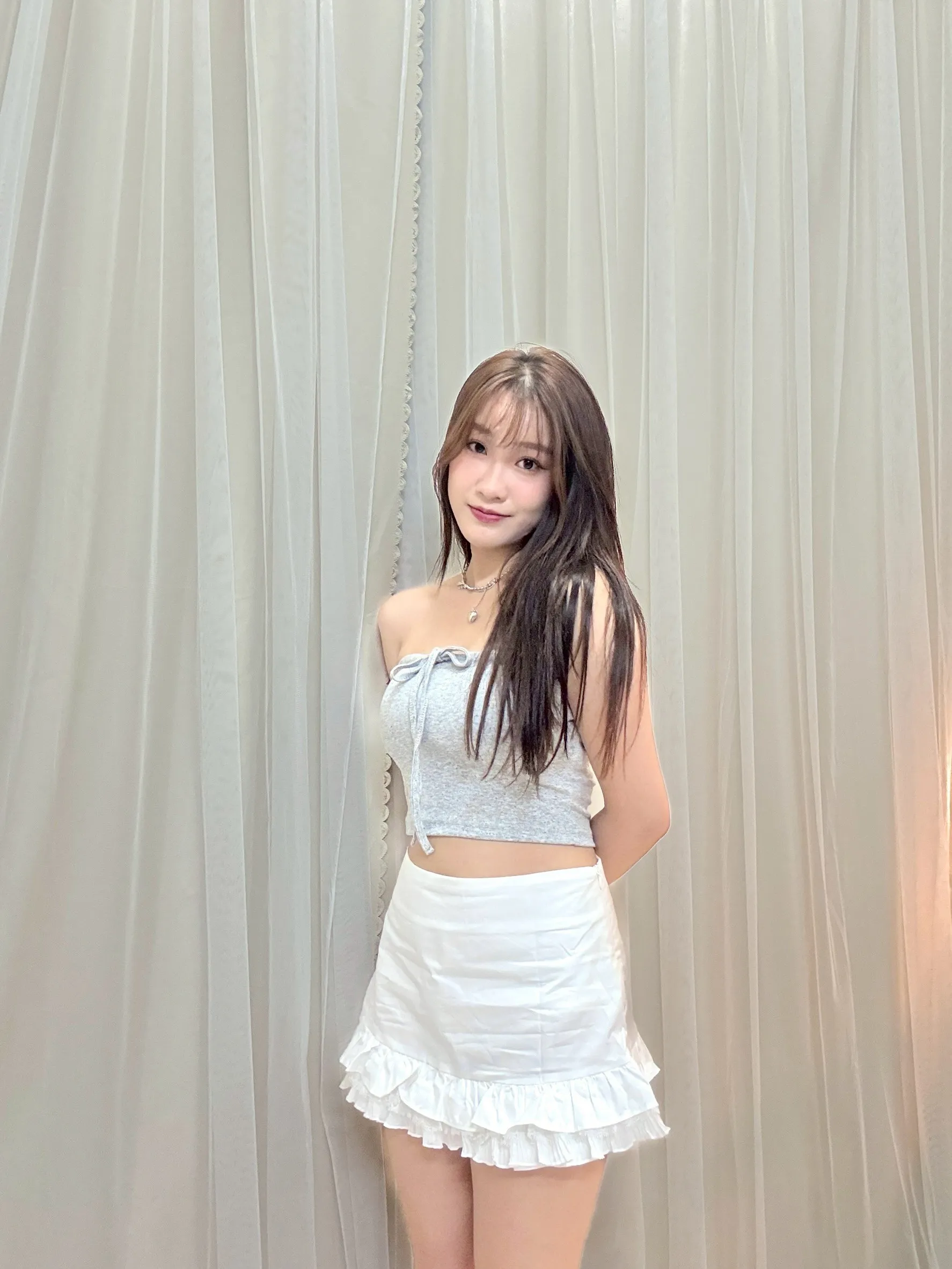 性感韓女-平口前抽繩罩杯背心