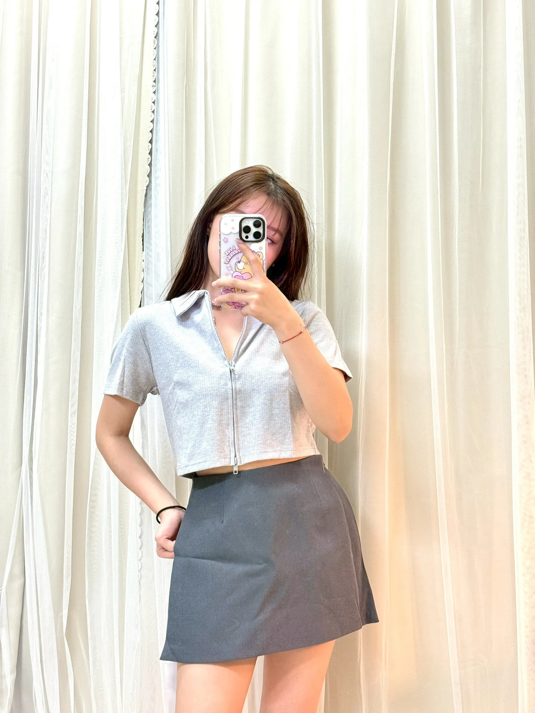 韓系穿搭-翻領雙拉鍊涼感短袖上衣