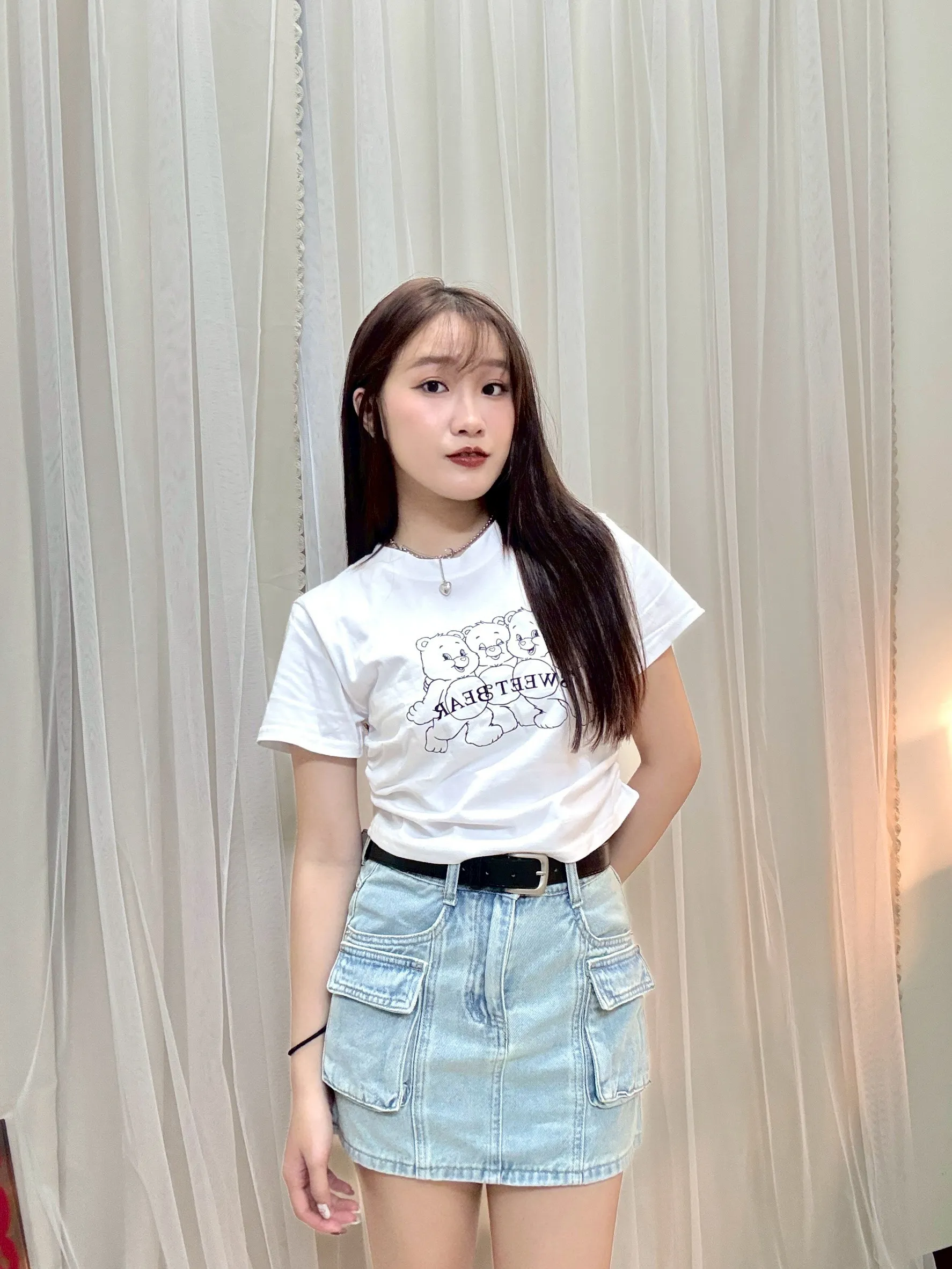 美式復古－美式復古工裝口袋半身裙＋腰帶