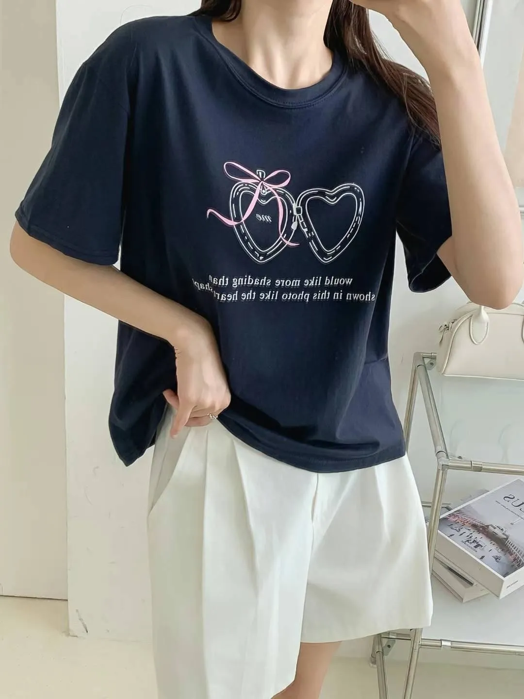 正韓雙愛心蝴蝶結T