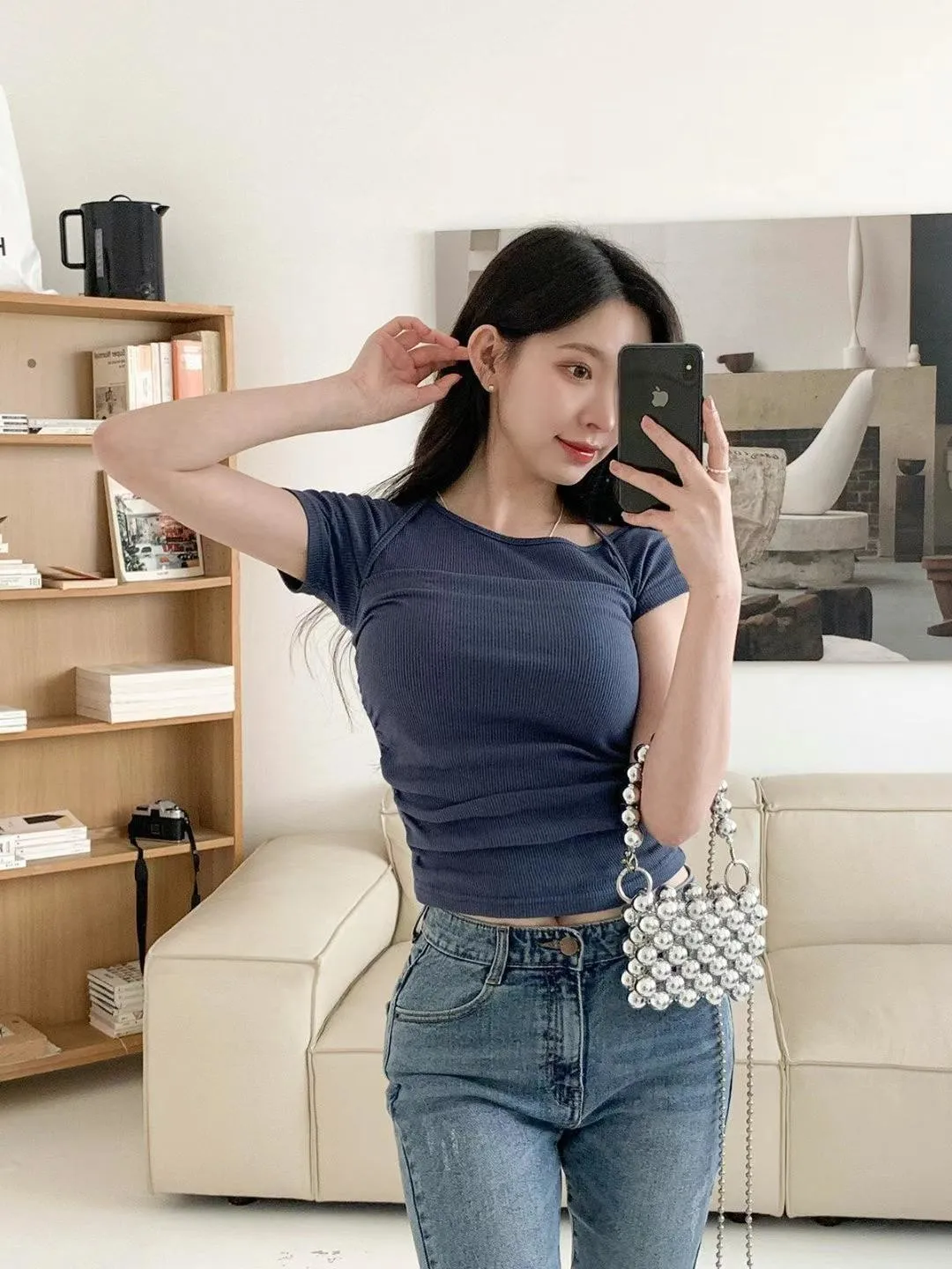 正韓假兩件側抓皺綁帶上衣