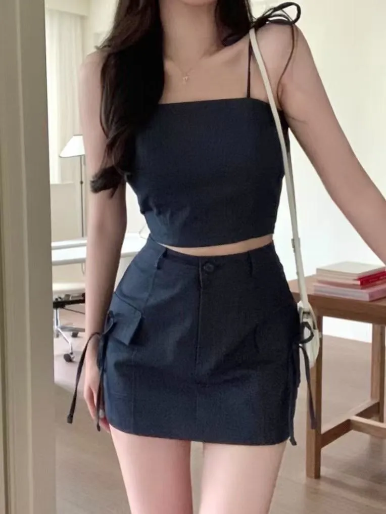 正韓雙綁帶牛仔套裝