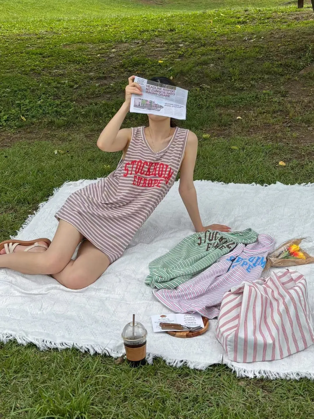 正韓美式配色字母條紋背心