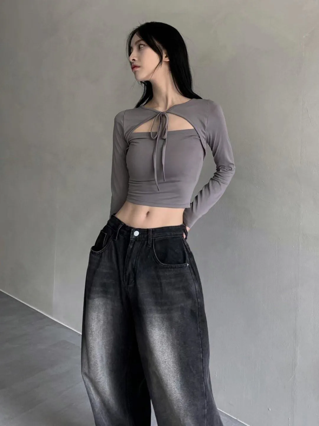 正韓吊帶短外套蝴蝶結喇叭袖上衣