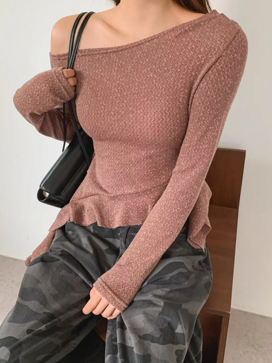 正韓荷葉邊針織上衣