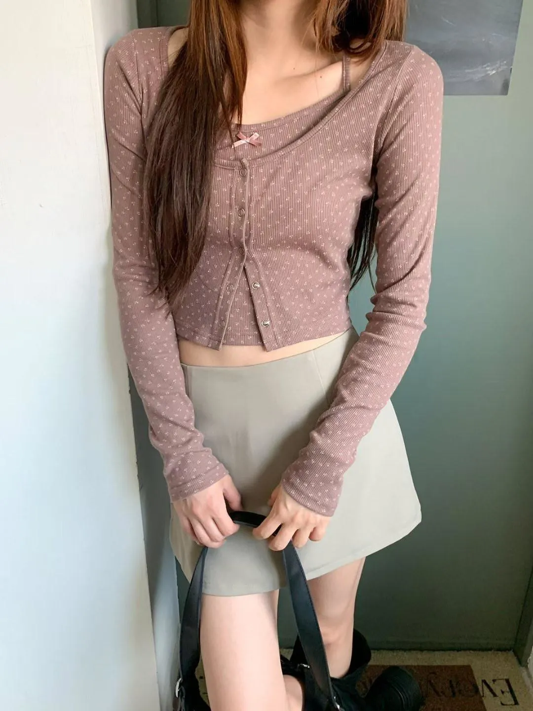 正韓小碎花開杉兩件套裝