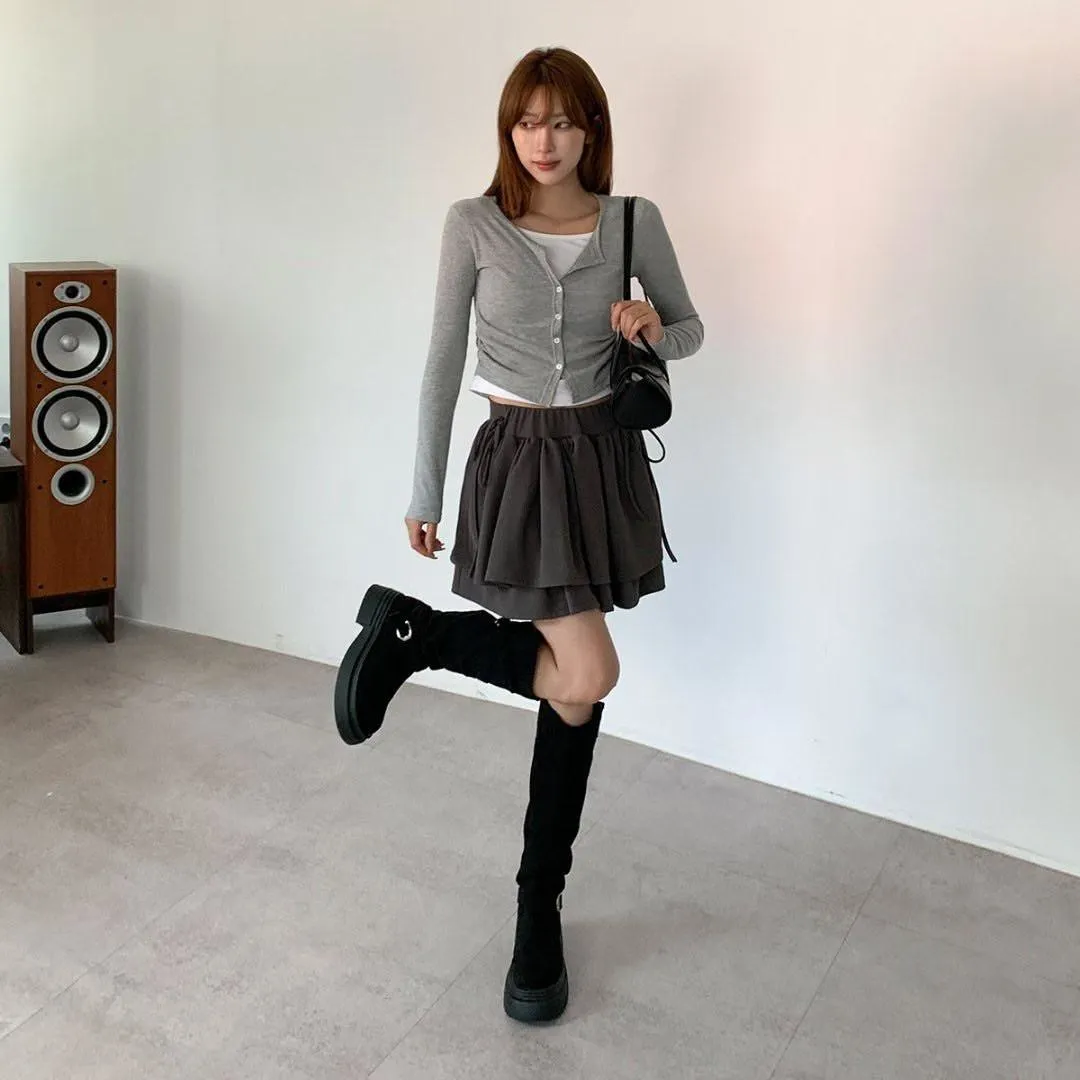 正韓拼色背心假兩件開衫