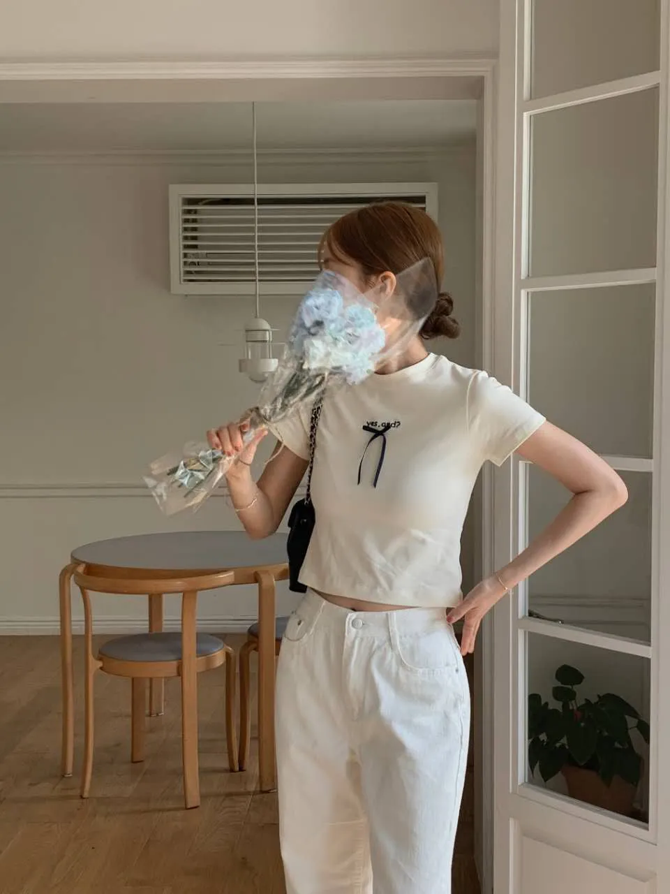 ️正韓 親膚蝴蝶結彈力上衣