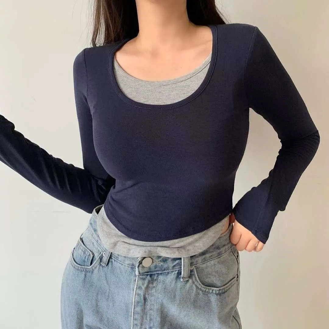 正韓拼接層次假兩件上衣