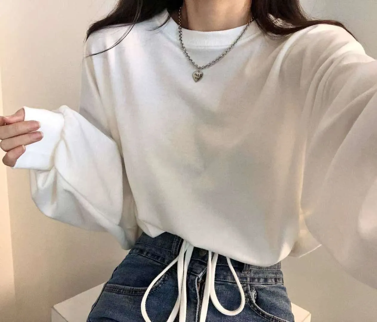 正韓寬鬆短板綁帶上衣