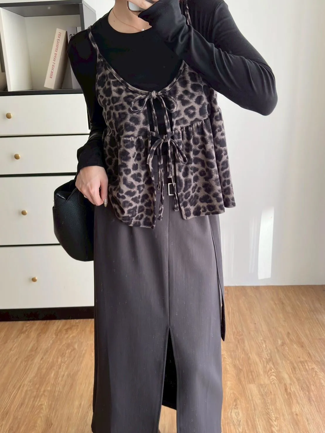 前綁帶豹紋細肩背心