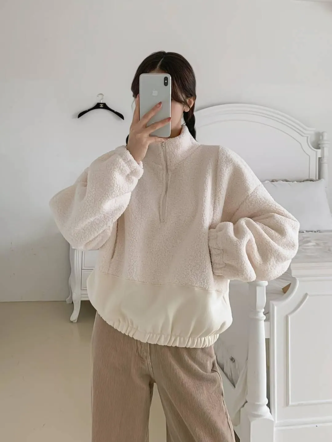 正韓QQ毛拉鏈口袋休閒上衣