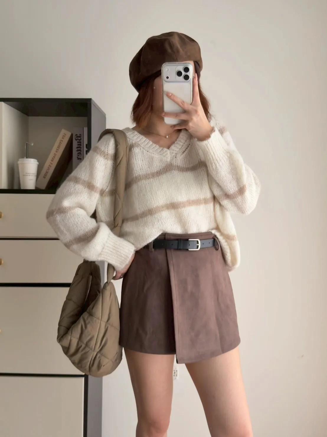 鹿皮絨一片短褲裙