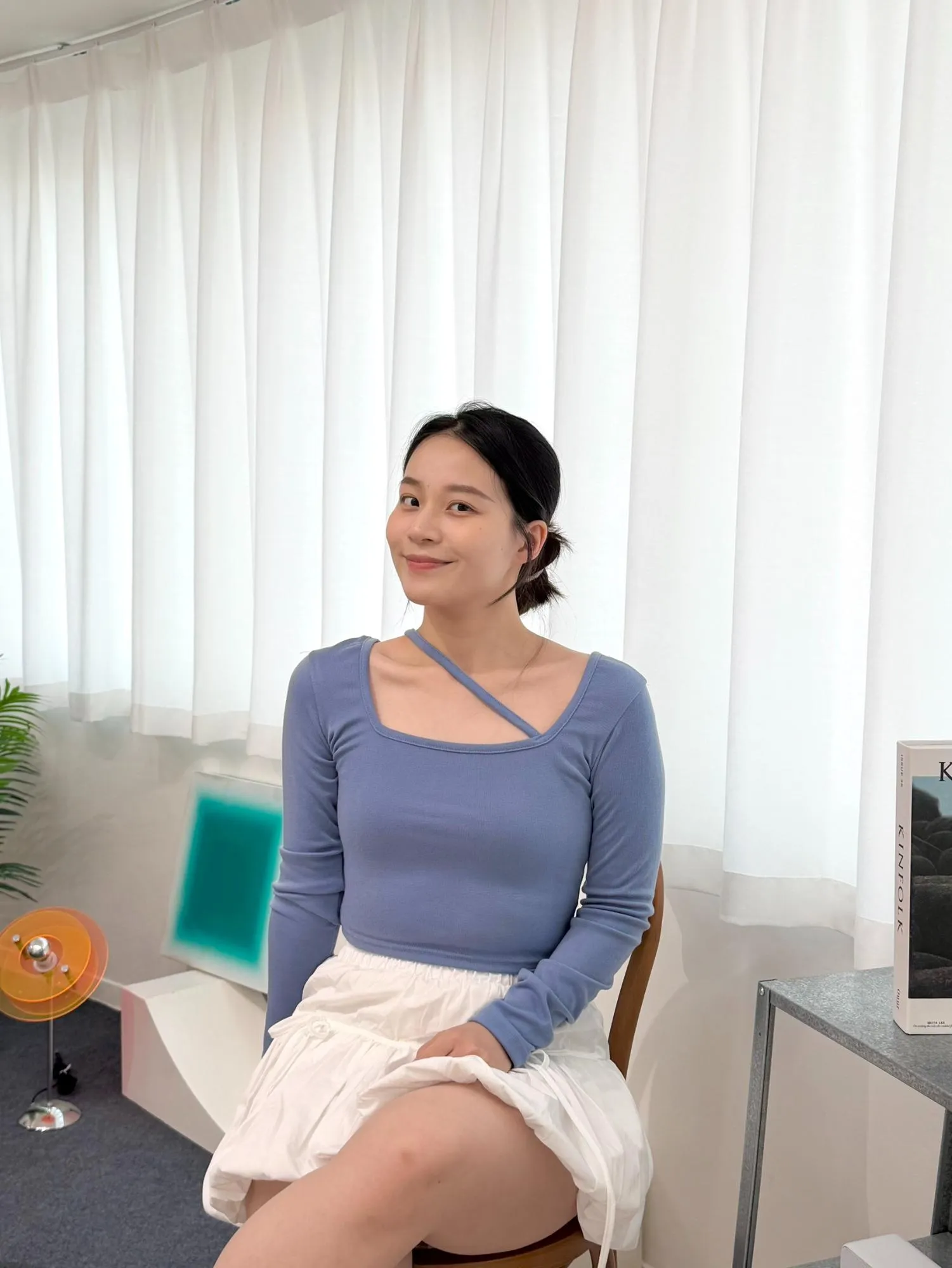 正韓方領斜領短版上衣