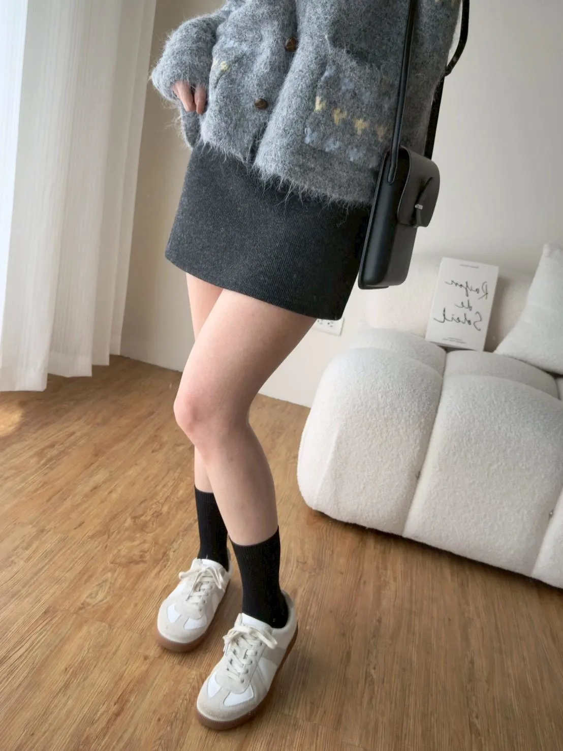 羊絨坑條半裙 (有內裡)