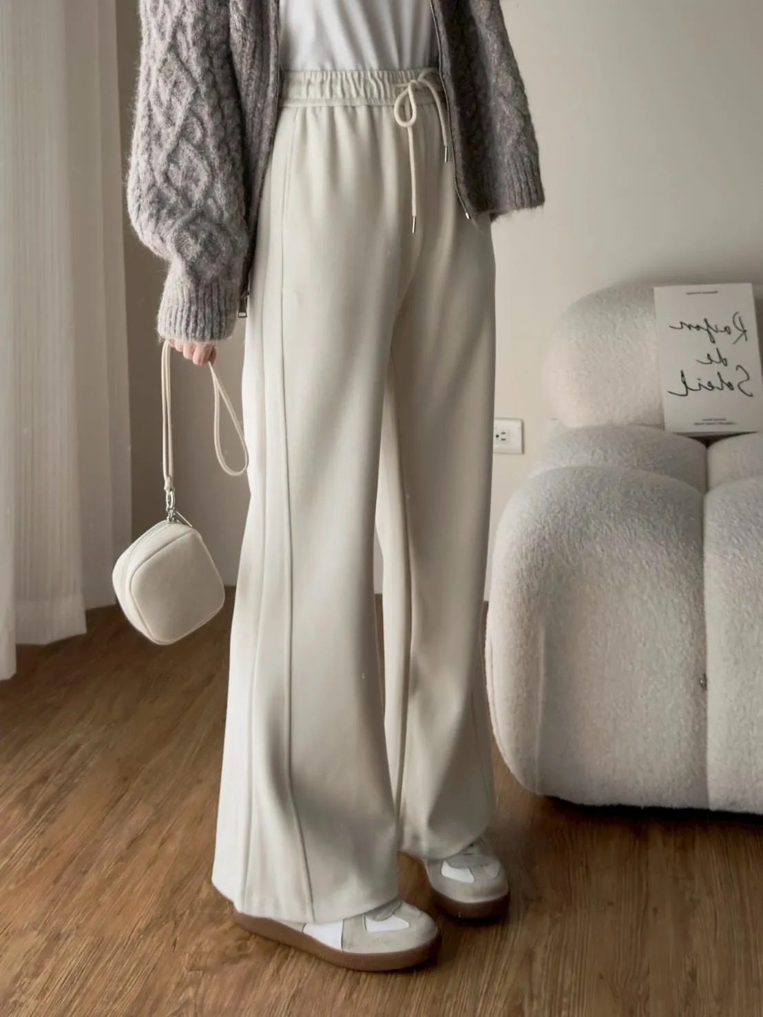 羊絨拼接微喇長褲