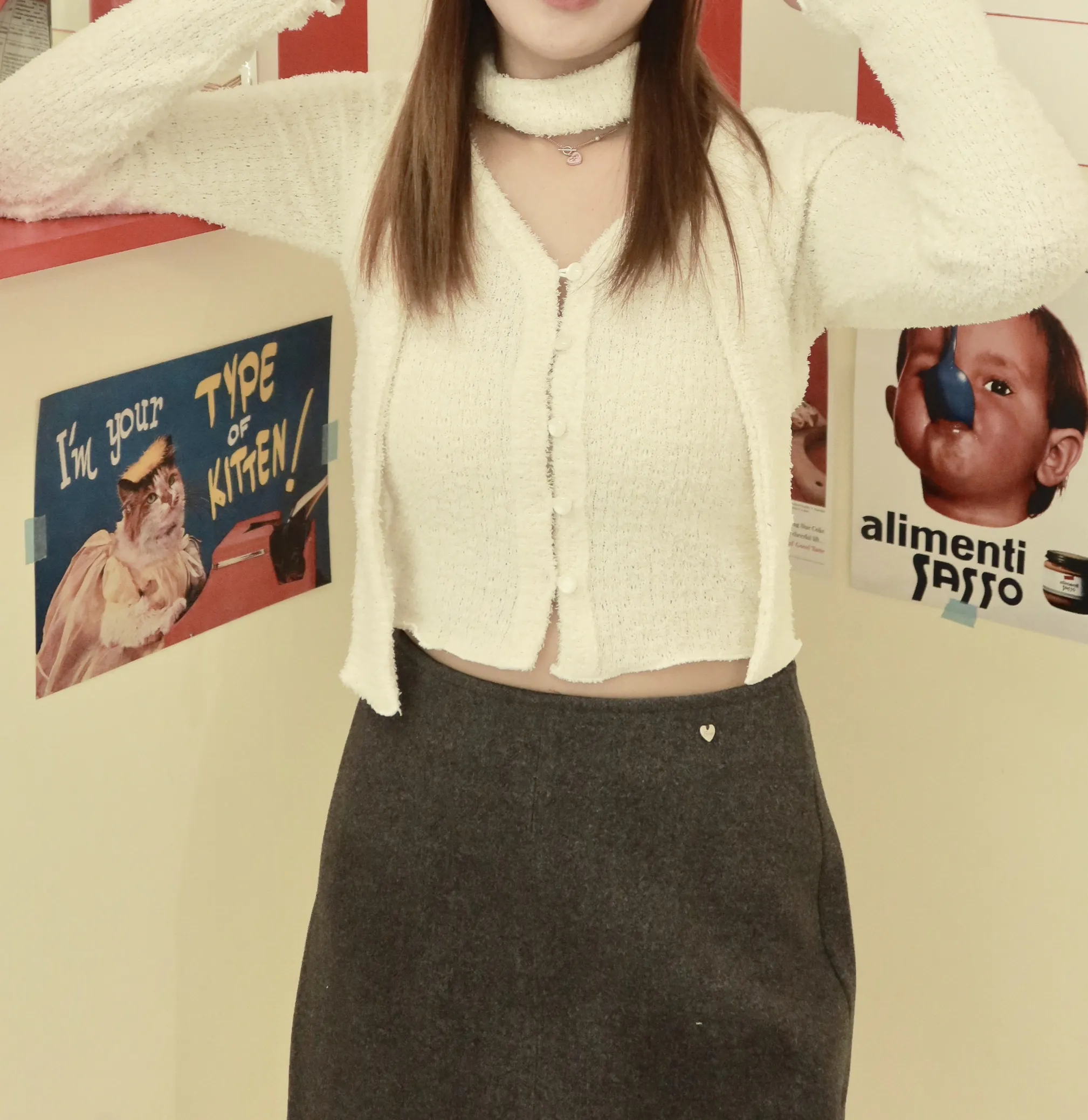 正韓QQ毛圍巾鈕扣套裝