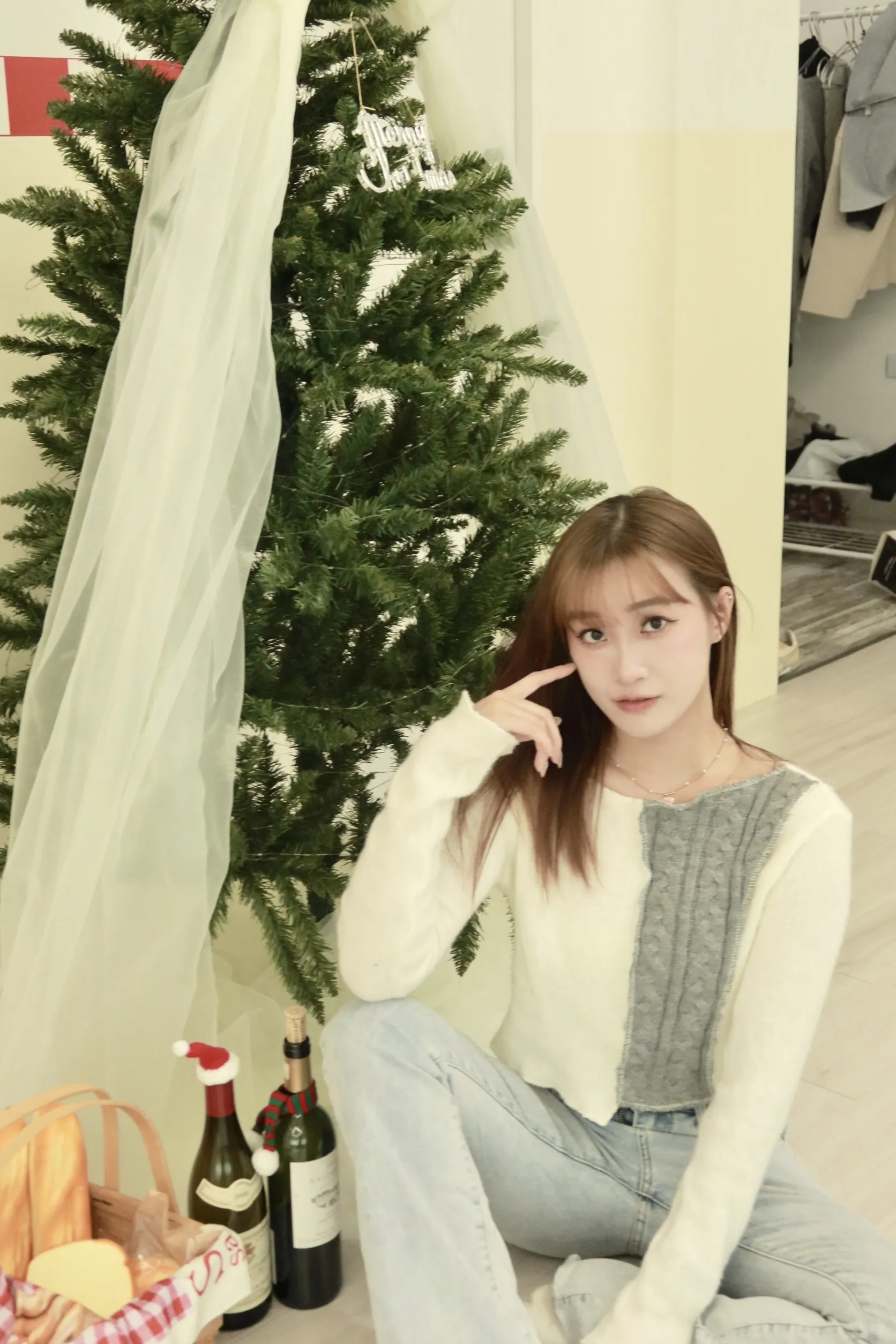 正韓麻花拼色針織短款毛衣