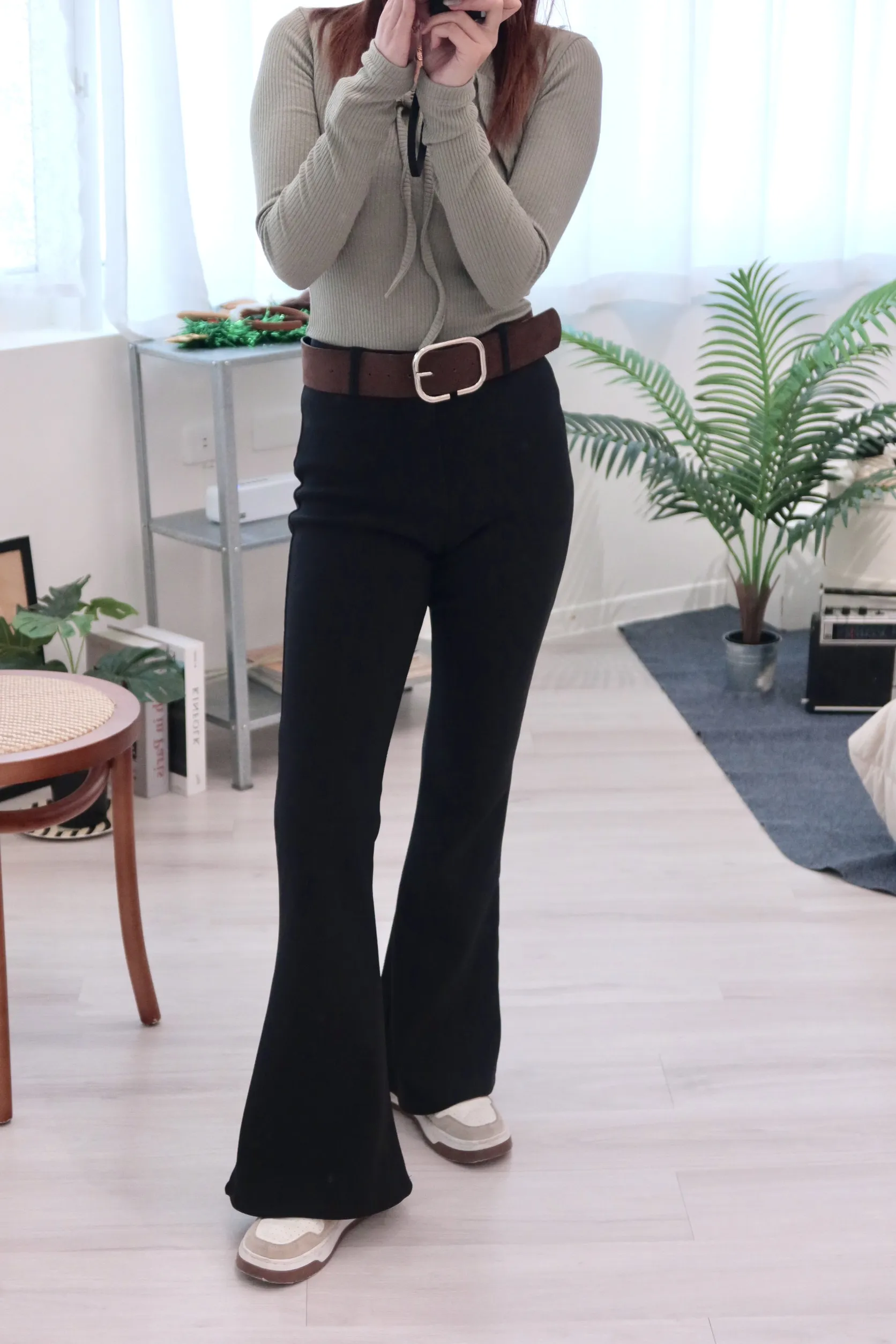 高腰顯瘦微喇加絨加厚神褲（配腰帶）